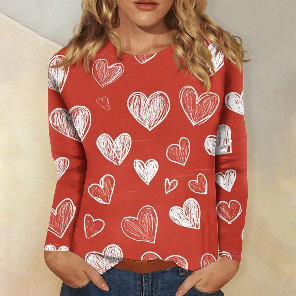 Women's Casual Fashion Sexy Comfortable Valentine's Day Printed Round Neck Long Sleeve Top