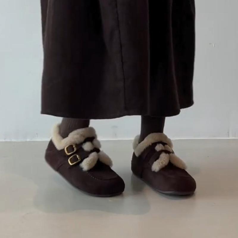 Retro Insole Height-increasing Shoes for Women, Round-toed Fleece Cotton Shoes