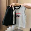 Korean Girls' Trendy Color Block Vest & Striped Shorts Set - Summer New Arrivals for Medium & Large Children