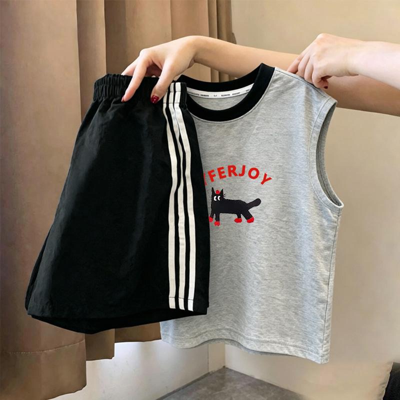 Korean Girls' Trendy Color Block Vest & Striped Shorts Set - Summer New Arrivals for Medium & Large Children