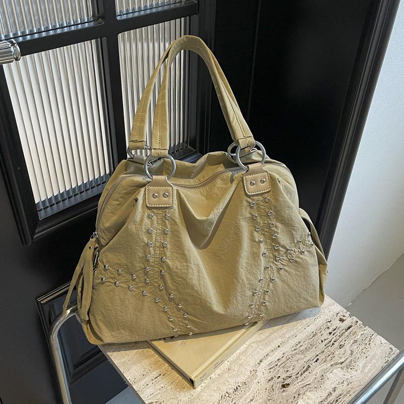 Fashionable Nylon Rivet Underarm Tote Bag Women's Large Capacity Shoulder Commuter Bag Autumn Trend Pure Color Bags Handbag KTB