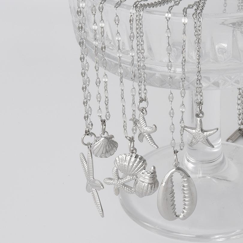 O Chain Around Neck Necklace Waterproof Stainless Steel Conch Shell Starfish Pendant Necklaces For Women Men Accessories Jewelry