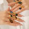 Three Kinds Of Stainless Steel Rings Geometric Shape Gold Plated Broken Pattern Lapis Lazuli Ring Finger Decoration Accessories