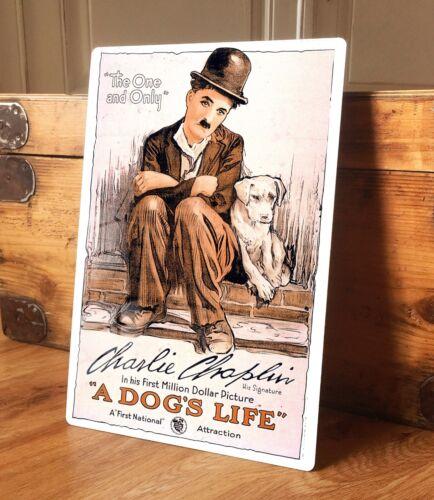 Charlie Chaplin Metal Sign Poster Dogs Life Film Vintage Photo  SizesAluminum 20x30cm（7.8x11.8inch）