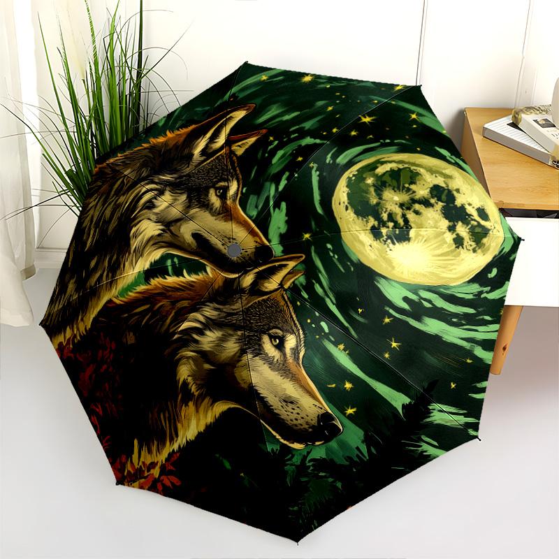 Wolfsmuster, automatisch faltbarer Regenschirm, tragbares und faltbares Design, 8 Rippen, ein Weihnachts- oder Geburtstagsgeschenk.