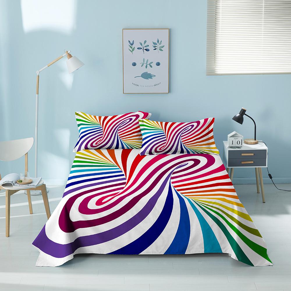 Colorful Geometric Bed Flat Sheet Printed Galaxy Bed Sheet Set With Pillowcase For Bedroom Luxury Queen King Honeycomb Bedspread