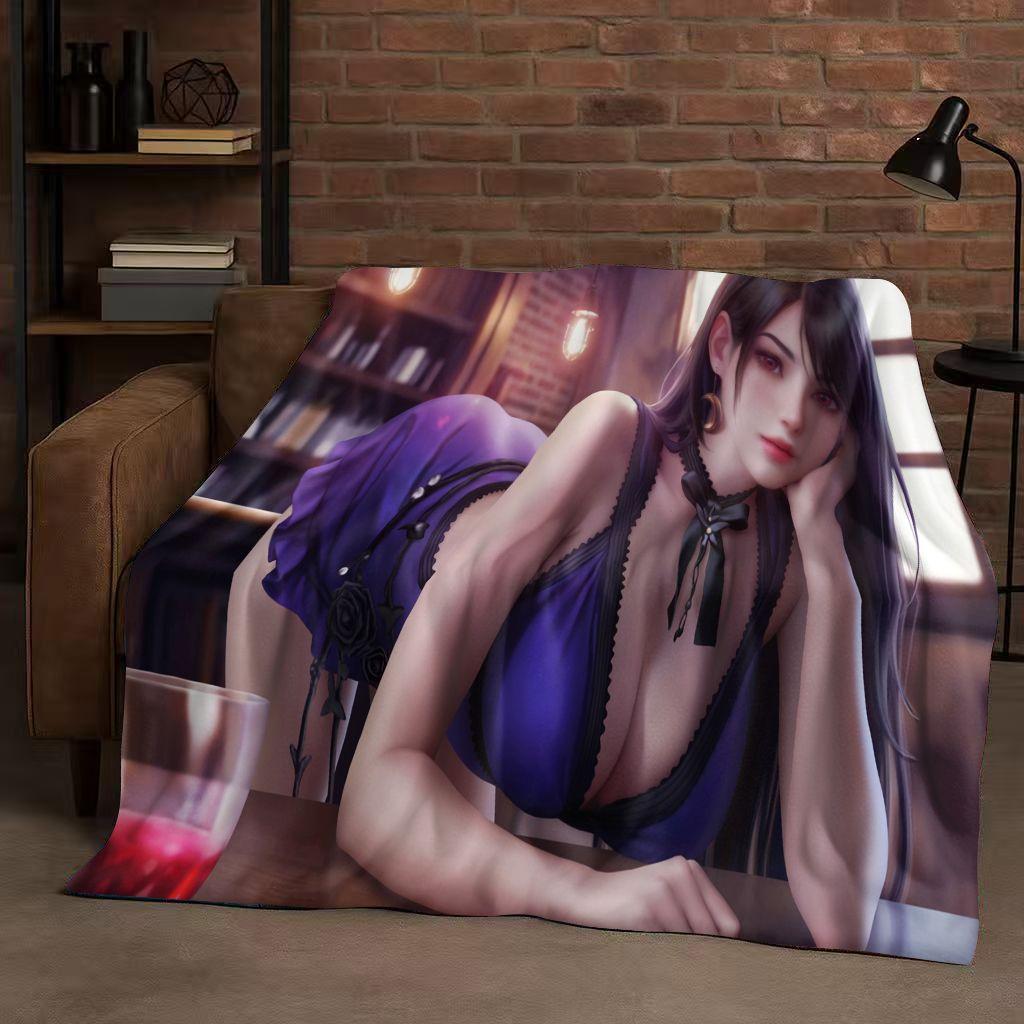 HD Tifa Aerith Sexy Lace Girl Cartoon Flannel Blanket,Ultra Soft Warm Plush Throw for Home Bedroom Bed Sofa Cover Picnic Kids