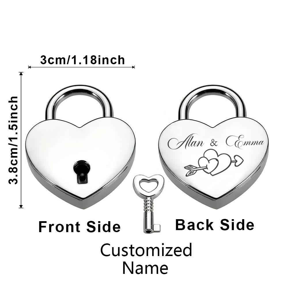 1 Stück Romantisches Herz Anpassbarer Name Hochzeitsschloss mit Schlüssel Hochzeits-Geburtstags-Reise-Geschenk Personalisierter Partnername Gravur Schloss