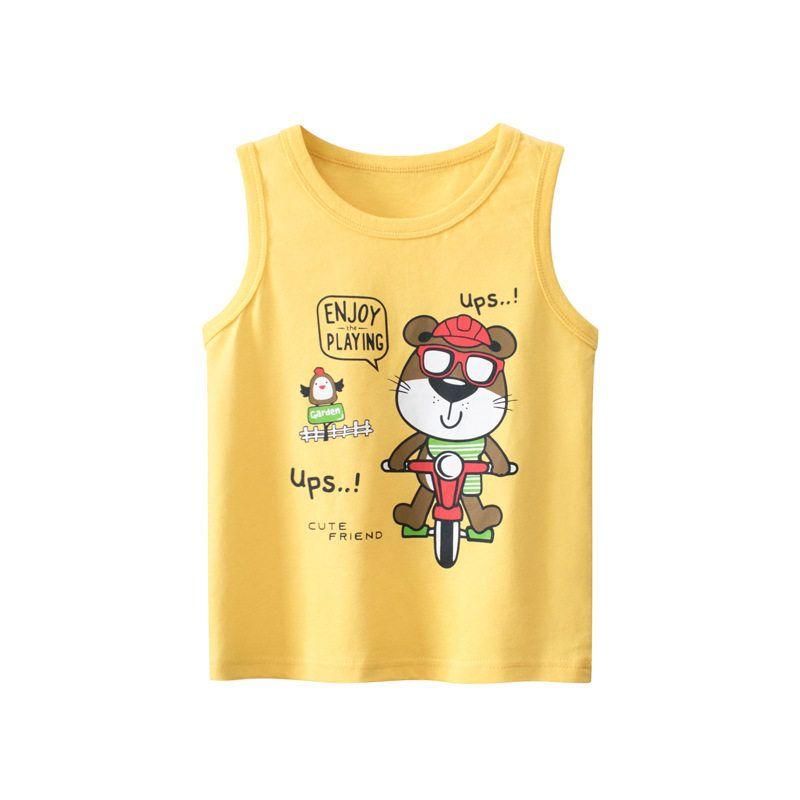 27Kids Children s Clothing Summer Kids Vest I-Shaped Bird Clothes Pure Cotton Sleeveless for Boy Tops Baby Boy Bear Bx350 Medium Yellow 140cm