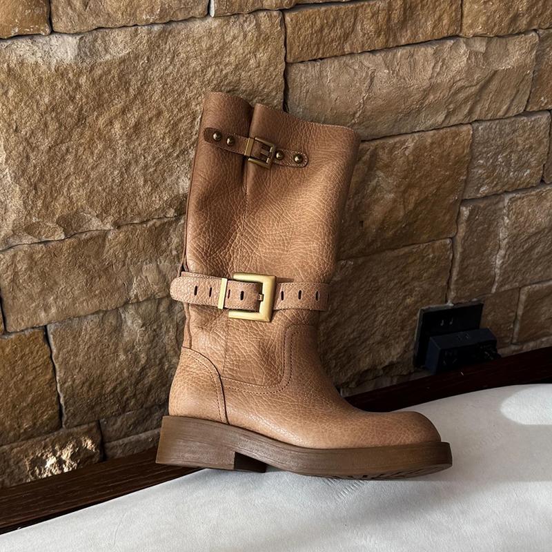 

Blue Cabinet Edition~ British Buckle Medium Boots Women s 2025 New Classic Thick-bottomed Versatile Wasteland Wind Knight Boots Tide 40 хаки