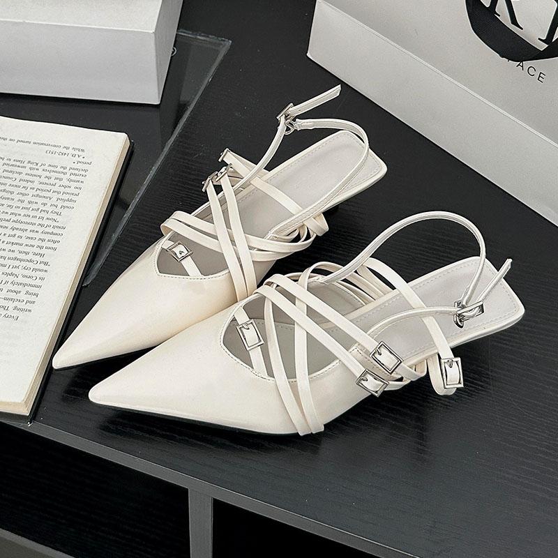 

Мода Мода Туфли-лодочки с острым носком Обувь на низком каблуке для женщин 2025 Новая летняя весенняя женская обувь на неглубокой подошве Пряжка Женская обувь на каблуке 35 бежевый