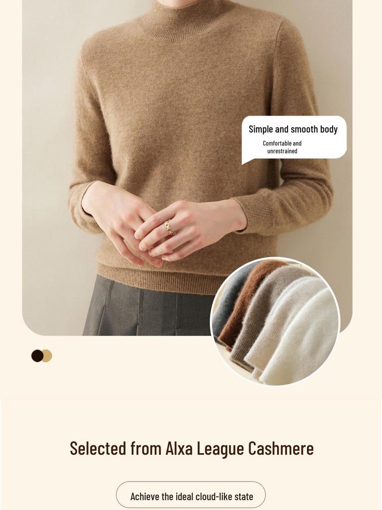 Women's Cashmere Half-High Neck Loose Knit Shirt - Soft Warm Style for Autumn/Winter