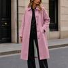 Women's Fashion Color Lapel Button-Down Mid-Length Loose Fit Trench Coat Outerwear