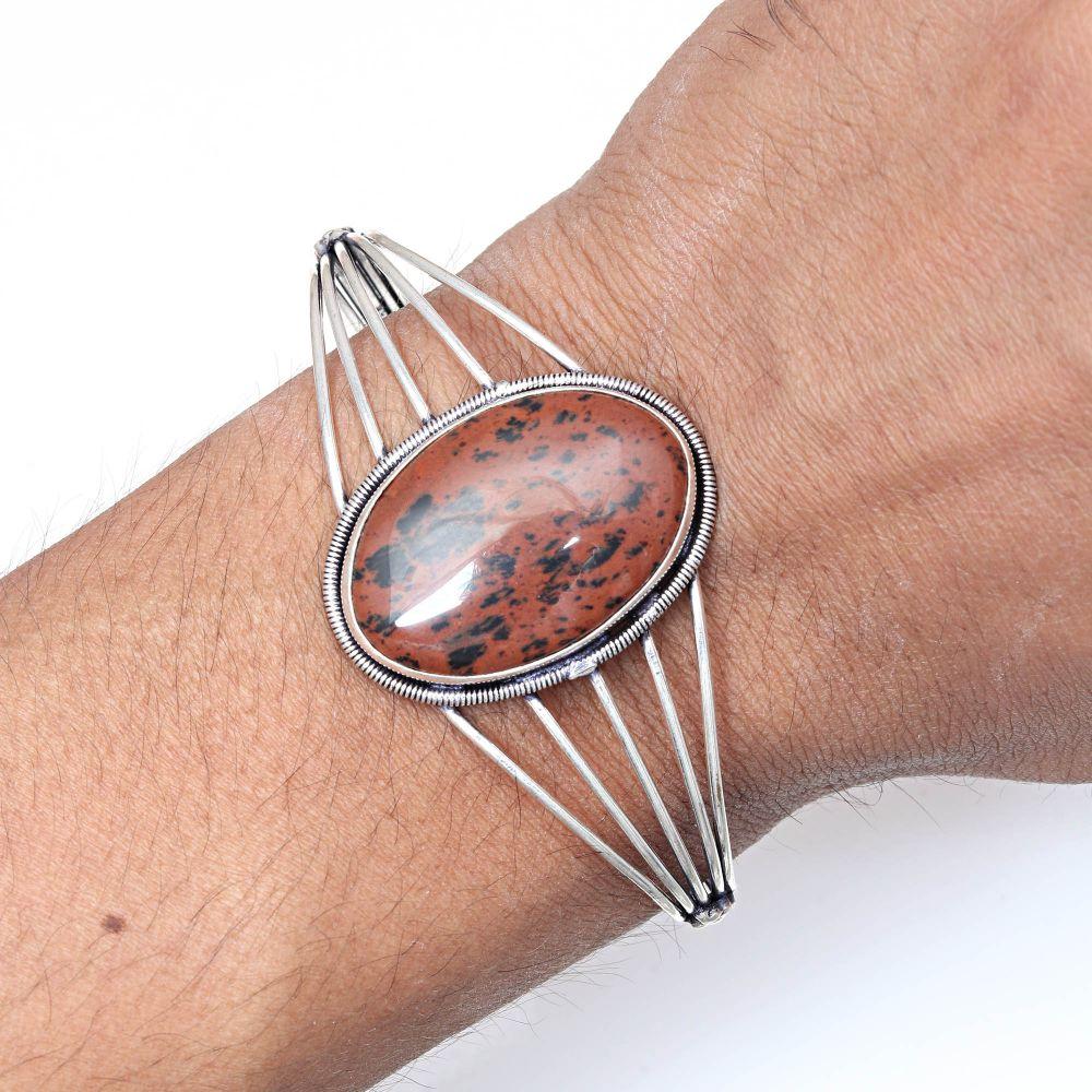Mahogany Obsidian Gemstone Ethnic Silver Jewelry Cuff Bracelets7''Adjustable