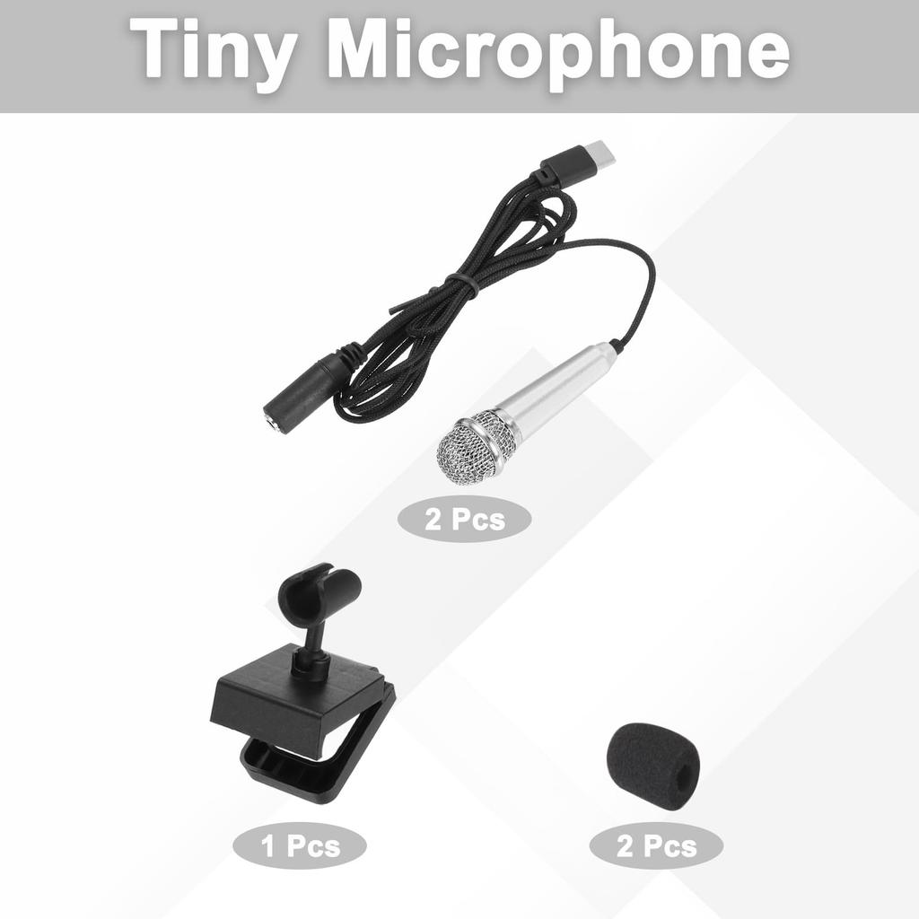 uxcell Mini Phone Microphone with Sponge Cover for and Computer Pack of 2 Microphone, Type-C Recording, Singing, Use, Silver,