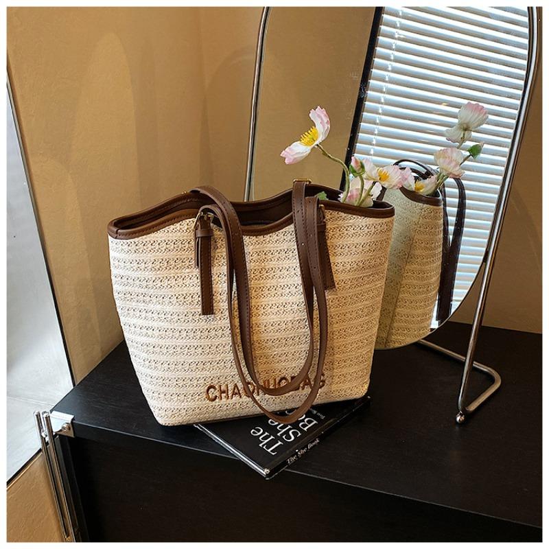Woven Fashionable Large-capacity Splicing Shoulder Bag Summer New Leisure Bag Simple Tote Bag