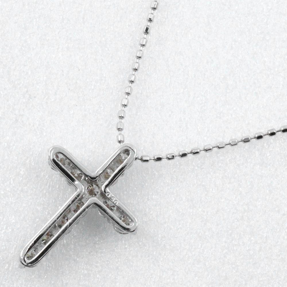 cross Necklace K18 white gold/diamond cross 2.2g Women Used