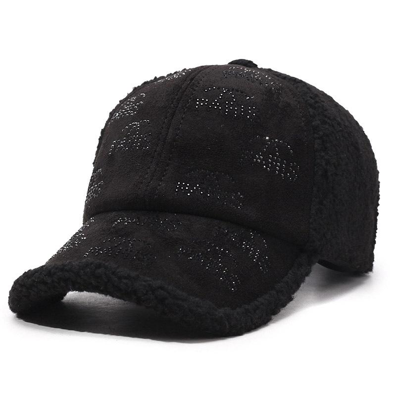 Wool Rhinestone Letters Baseball Cap for Men Women Winter Outdoor Warm Sports Cap