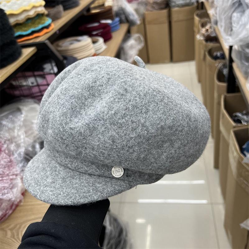 Solid Color Sheep Cap Women's Autumn and Winter Literary and Retro Newsboy Hat Painter Hat