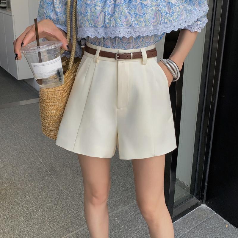 

Летние тонкие свободные повседневные широкие шорты для женщин, костюм с высокой талией, шорты, брюки, женские элегантные прямые однотонные шорты, брюки, женская одежда 24292 XL абрикосовый