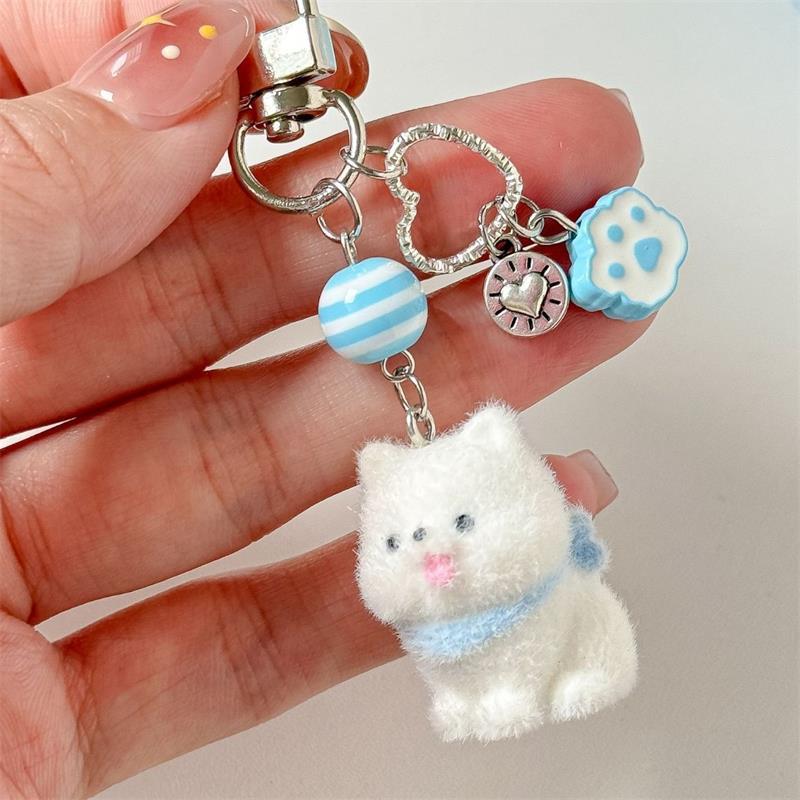 Cute Sweet Flocked Puppy Samoyed Dog Phone Chain Lanyard Ccd Camera Charm Accessories Girly Keychain Pendant Bag Ornaments Gifts