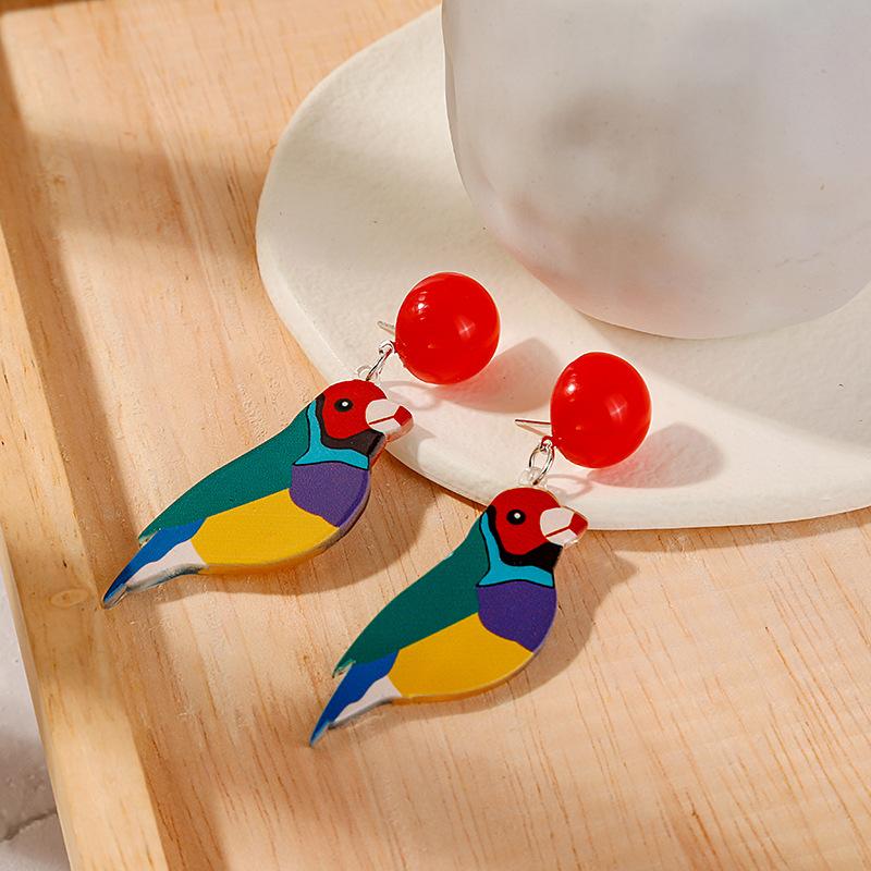 Sweet Cartoon Colorful Matching Magpie Parrot Flower Earrings Fashionable Small Fresh Girl Stud Earrings Ear Jewelry