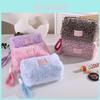 Plush Leopard Print Makeup Bag With Zipper For Travel And Daily Use