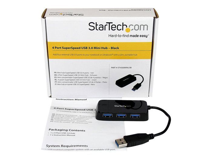 Hub USB 3.0 - StarTech - ST4300MINU3B - 4 ports - Câble intégré - Noir