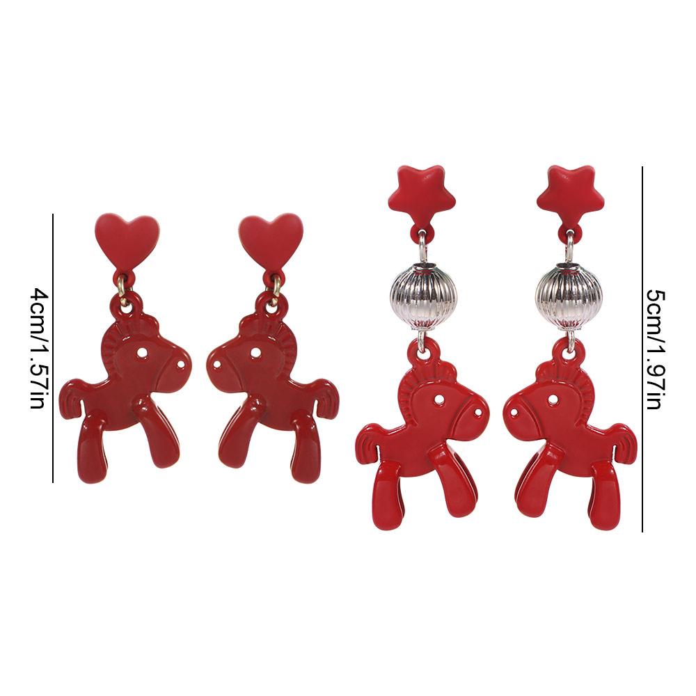 Cartoon Horse New Year Horse Earrings Heart Star Horse Drop Earrings  Woman