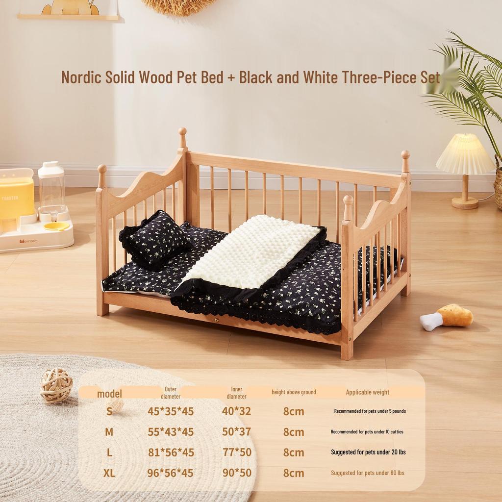 Spring Moisture-Proof Solid Wood Pet Bed - Removable, Washable Beech Playpen for Dogs and Cats