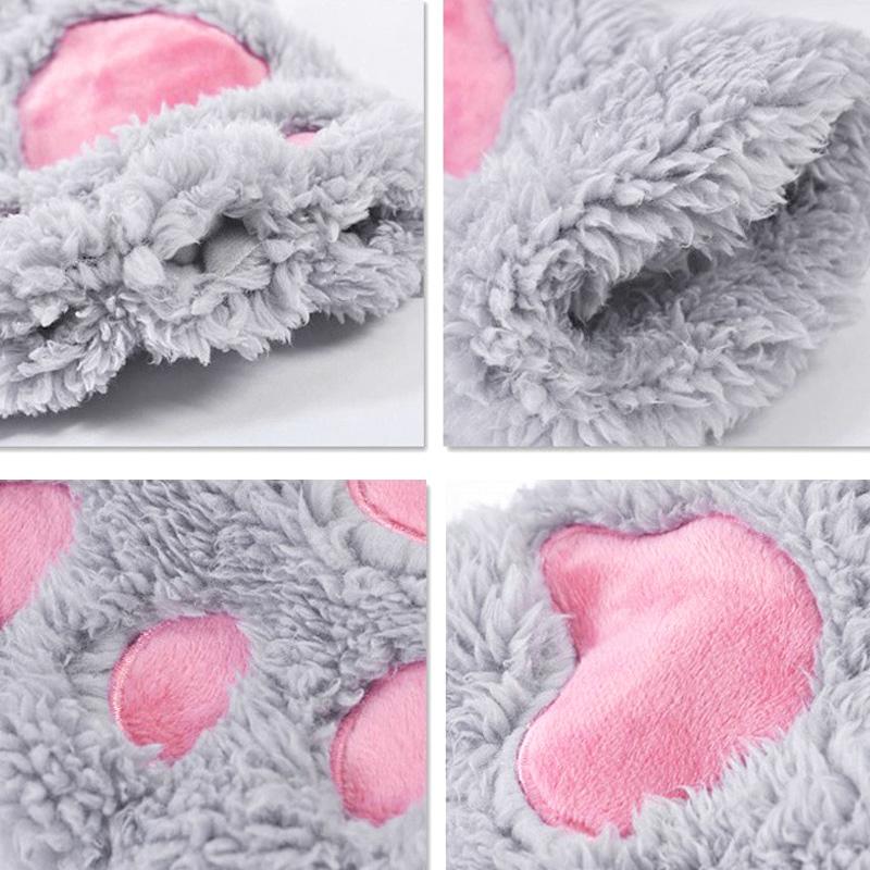 1 Paar Warme Plüsch Winter Katzenpfoten Handschuhe Halbfinger Flauschig Kawaii Tragbar Mode Lieblich Weich