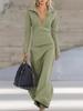 Women Zip Front Stand Collar Long Sleeve Dress Solid Color Long dress