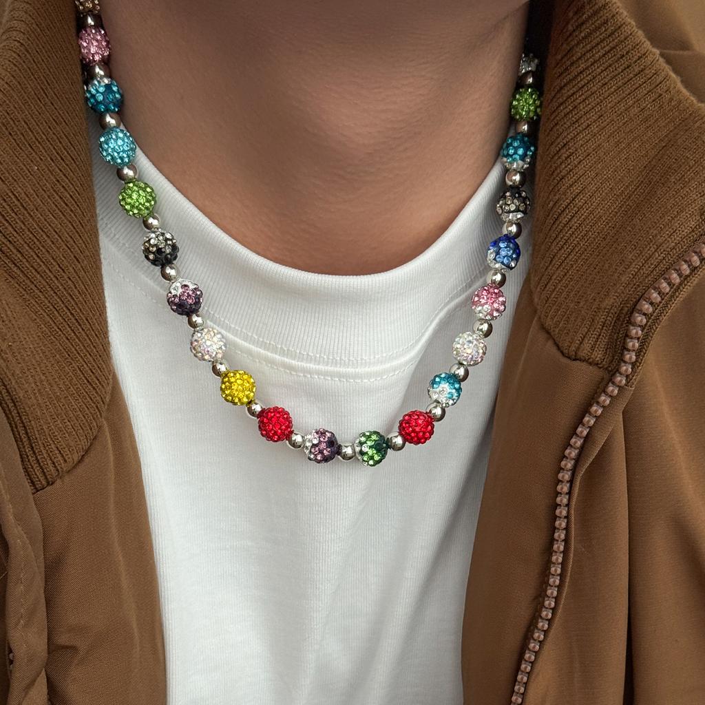 Ingemark Elegante Bunte Acrylperlen Strass Choker Halskette für Herren Exquisit Trendig Verstellbare Kette Y2K Schmuck Geschenke