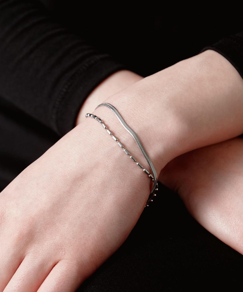 Novice Tokyo Bar & Snake Double Chain Bracelet [Stainless] / Silver