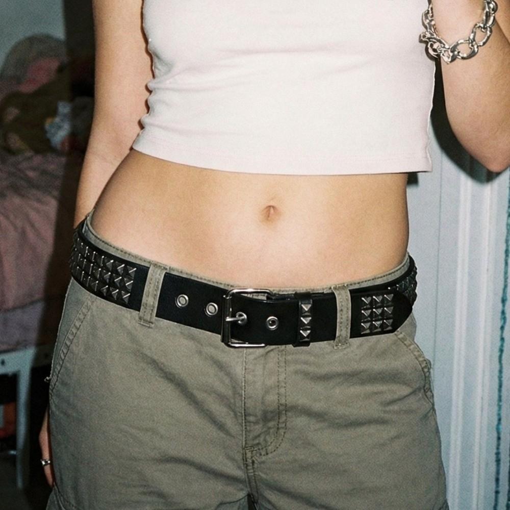 Vintage Punk Rivet Belt Stainless Steel Buckle Y2K Pyramid Belt Metal Gothic Waistband  Rock