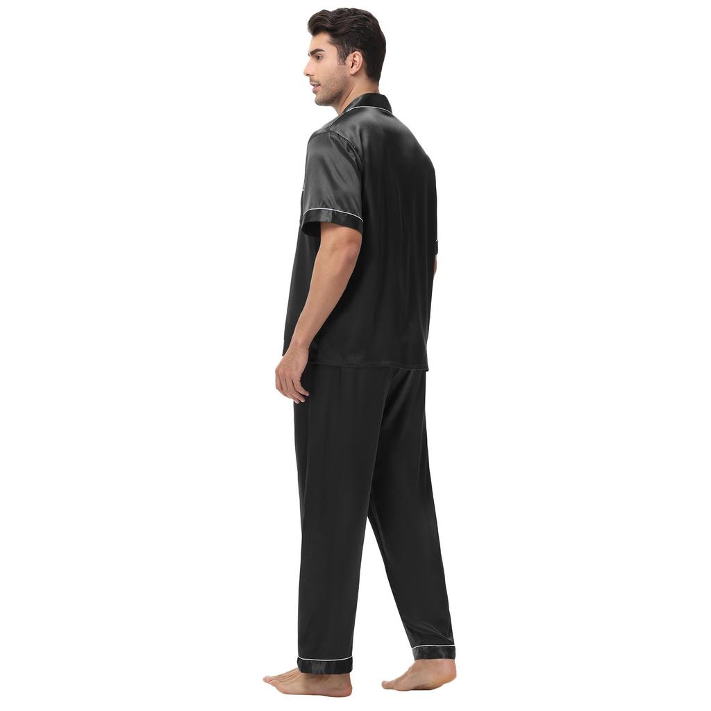 Large Men's Short Sleeved Shorts Satin Summer Casual Home Wear Pajama Set