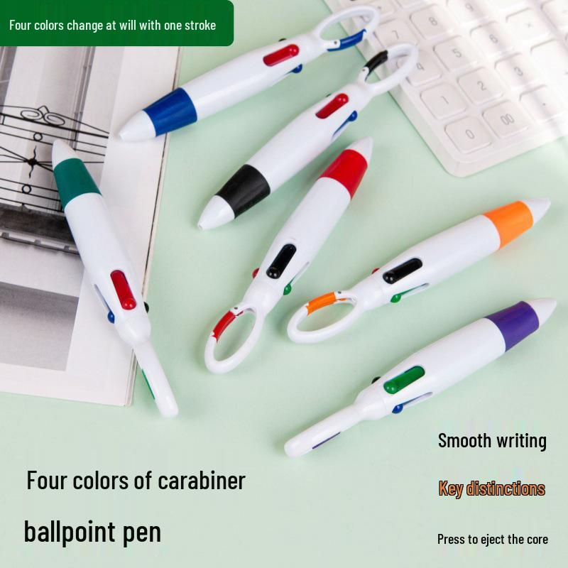 Morandi Color Student Daily 4-Color Ballpoint Pen with Carabiner