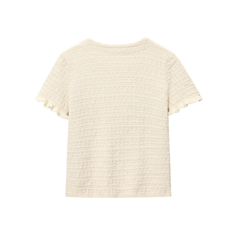Araltay New Arrival Women's Clothing Fashion Style Fashion All-Match Casual round Neck Short Sleeves Laminated Decoration Knitting Outwear