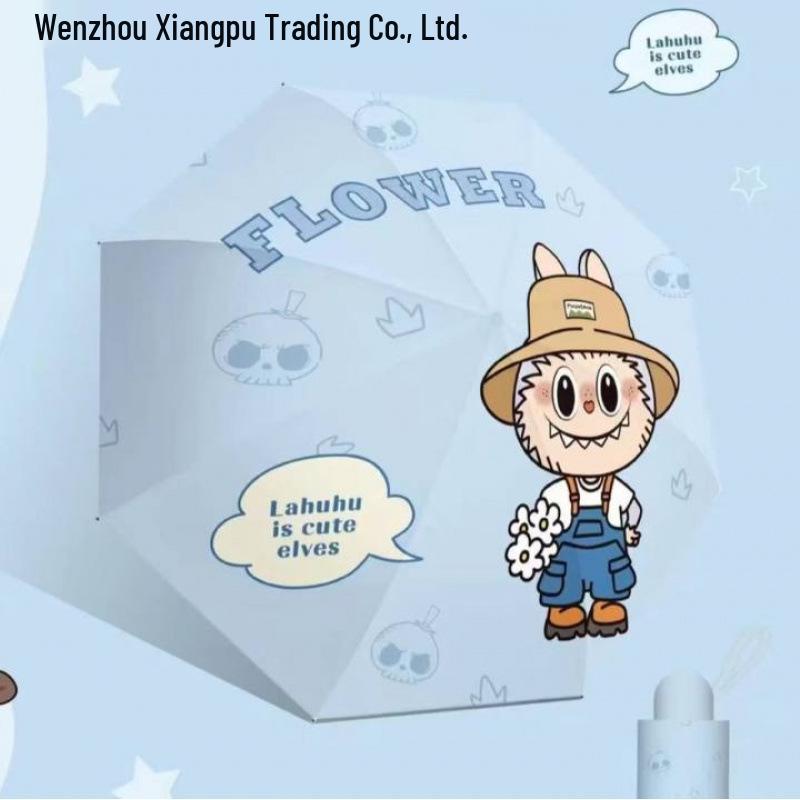 Очаровательный Мультяшный Двухцелевой Черный Клей Портативный Трехскладной Зонт для Дождя или Солнца