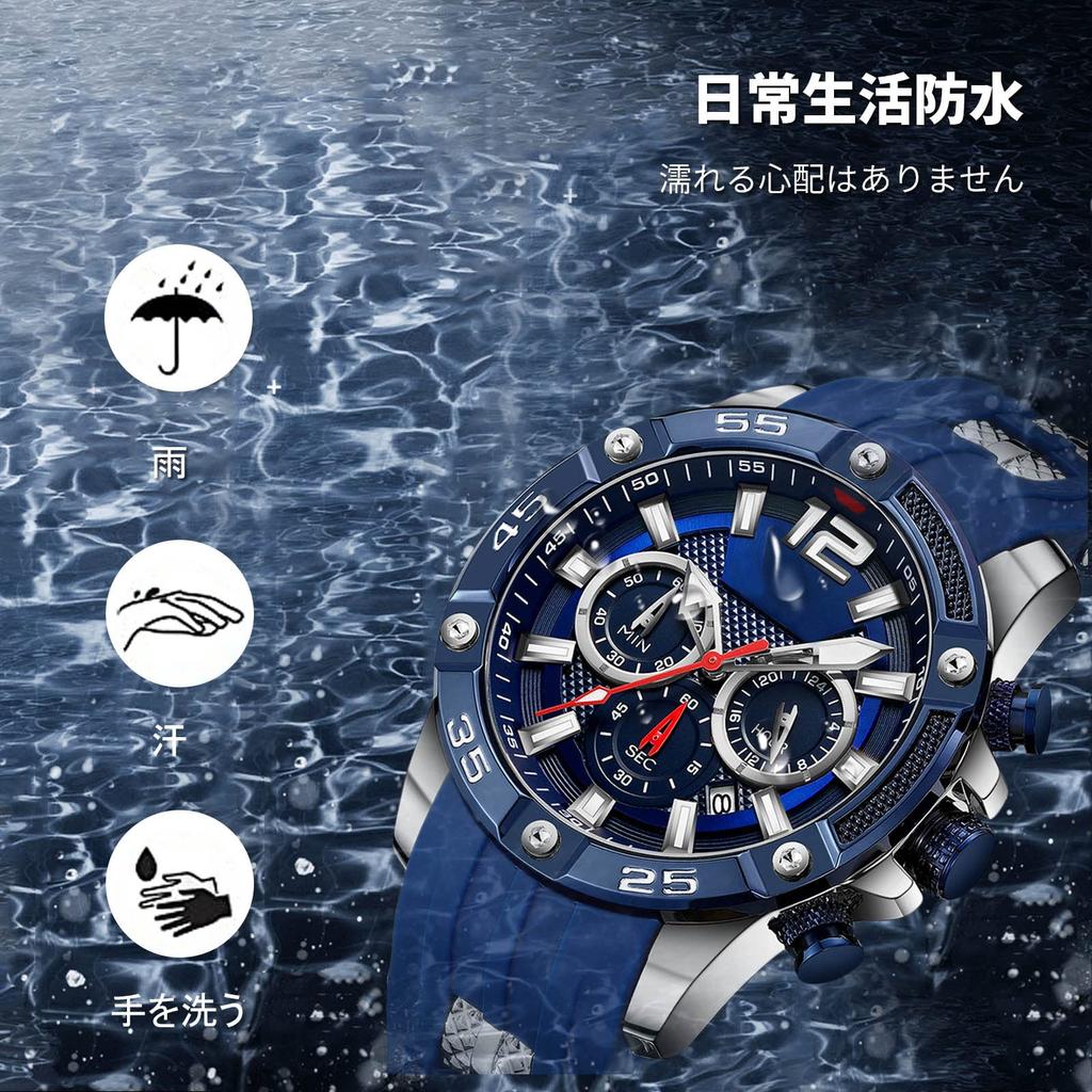 RORIOS Stylish Chronograph Watch with Calendar and Date Luminous Analog Quartz Popular for Business and Perfect for Birthdays and Blue A Men's