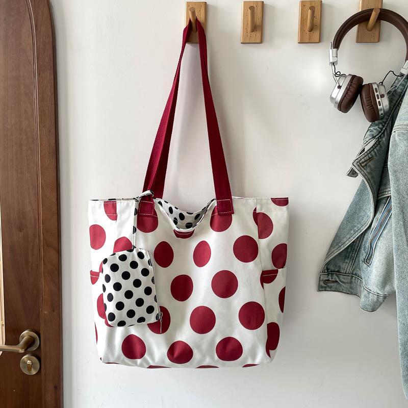 Retro Polka Dot Shoulder Bag for Commuting, Lightweight Shopping Bag, Student School Bag