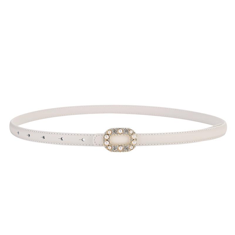 First-layer cowhide women's belt, pearl and rhinestone inlaid genuine leather belt
