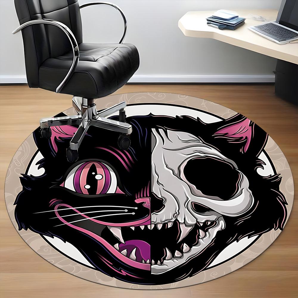 1pc Cat Skull Office Round Area Rug, Under Office Chairs Bedroom Living Room Home Decor, Room Deco, Available in Various Sizes