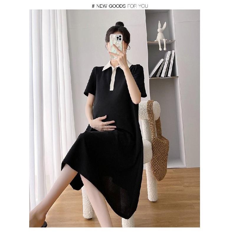 Maternity dress summer short-sleeve polo dress with turn-down collar short-sleeve maternity dress