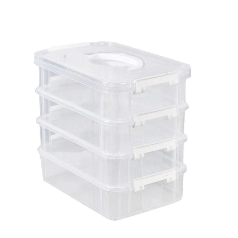 Vierschichtige tragbare Aufbewahrungsbox: Organizer mit großer Kapazität für Studenten, Zeitschriften und Medikamente.