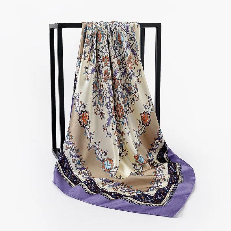 90cm Square Shawls Women Hijab Scarf For Hair Fashion Print Kerchief Neck Scarves Female Silk Satin Bag Scarfs For Ladies Banada