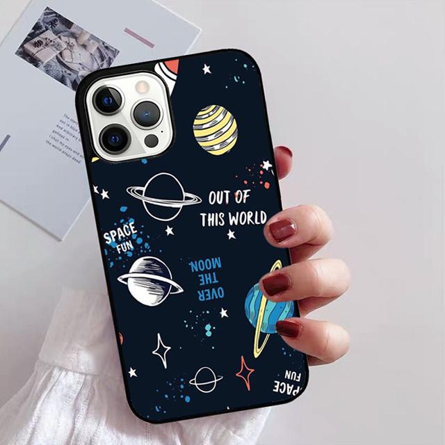 Space Astronaut Illustration Phone Case for iPhone 11 12 13 14 Pro Max Mini XR XS SE 2020 6 7 8 Plus Samsung S21 S22 Coque Funda