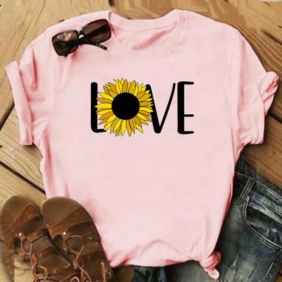 (Asian Size)Tee Top Clothing Love Letter Flower Style 90s Casual Short Sleeve Women Print Lady Fashion T Shirt Female Graphic T-shirt