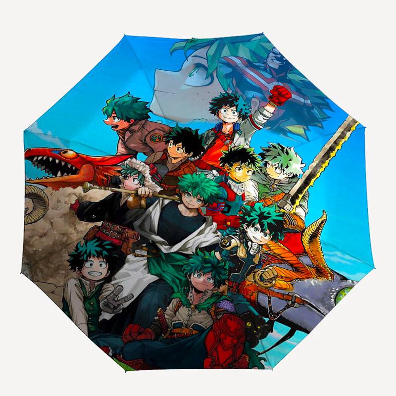 1pc My Hero Academia Automatic Folding Umbrella, Portable 3-Fold Design with 8-Bone Iron Frame, Outdoor for Fans, Travelers, Daily Use, Gift for Anime