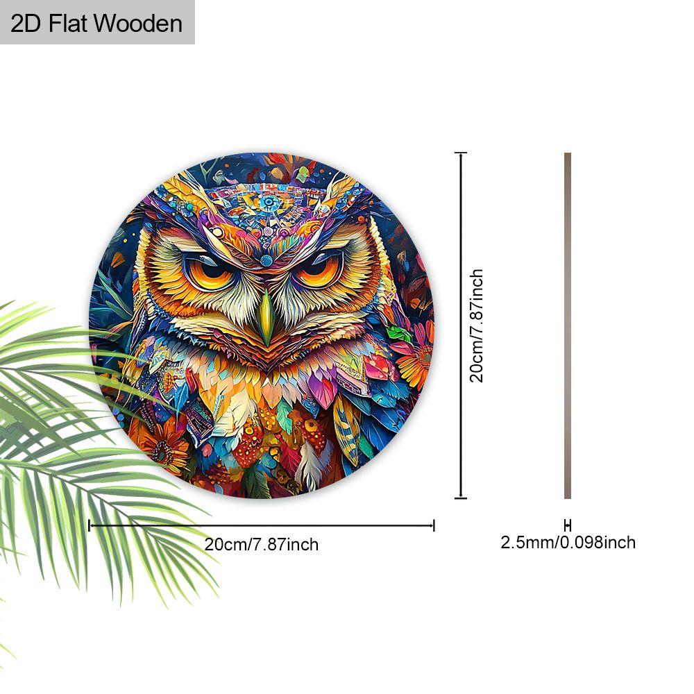 2D flat wooden hanging decorative signs, home wall or door decoration, garden decoration, the pattern is a colorful owl, housewarming gift for friends